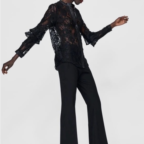Zara Basic Lace Button Up Top Long Sleeves Size XS Black Whimsigoth Dark Fairy - Picture 5 of 9